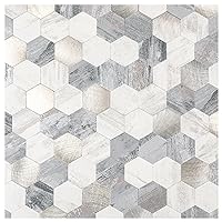 Hexagon Peel and Stick Backsplash Tile for Kitchen, Beige PVC Metal Mixed Self Adhesive Honeycomb Mosaic Tile for Kitchen Background, Home Decor (10 PCS/Box, Beige Hexagon)