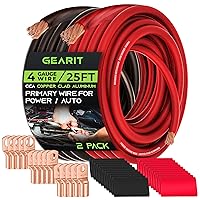 GearIT 4 Gauge Wire CCA Kit (25ft Each- Black/Red Translucent | 15 Lugs | 20 Heat Shrink Wrap) Copper Clad Aluminum - Primary Automotive Wire Power/Ground, Battery Cable, Car Audio Speak