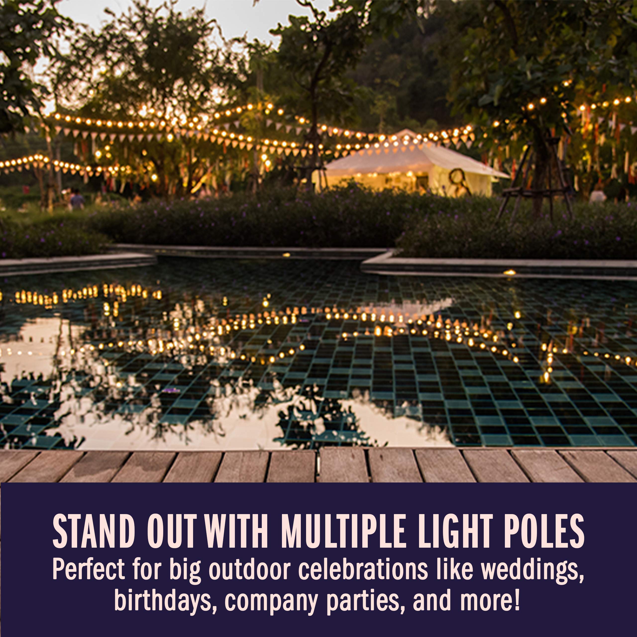 Holiday Styling String Light Poles for Outdoor String Lights - 2-Pack Christmas Light Pole w/Hooks to Hang LED Lighting - Metal, Outside Patio Stand and Hanger Tool for Backyard, Bistro & Weddings