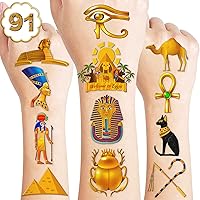 91PCS Ancient Egypt Egyptian Temporary Tattoos Theme Birthday Party Decorations Favors Supplies Decor Pharaoh Sphinx Pyramid Tattoo Stickers Gifts For Kids Adults Boys Girls School Prizes Carnival