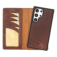 BOULETTA for Samsung Galaxy S24 Ultra Wallet Case - Handmade Full-Grain Leather Detachable Magnetic Flip Phone Case with Card Holders (4), RFID Blocking, Kickstand 6.8 Inches, Antic Brown