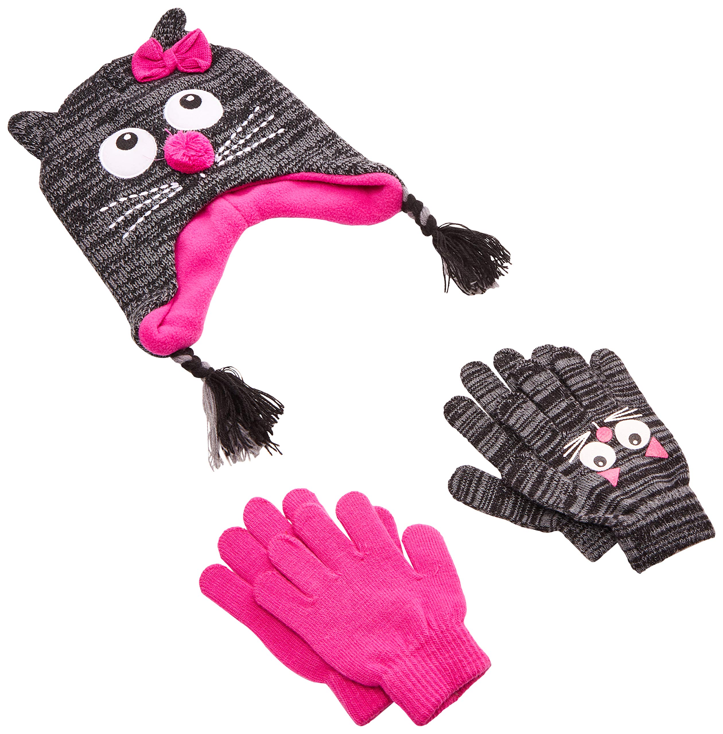 ABG Accessories Girls Critter Winter Hat and 2 Pair Gloves or Mittens (Toddler/Little Girls)