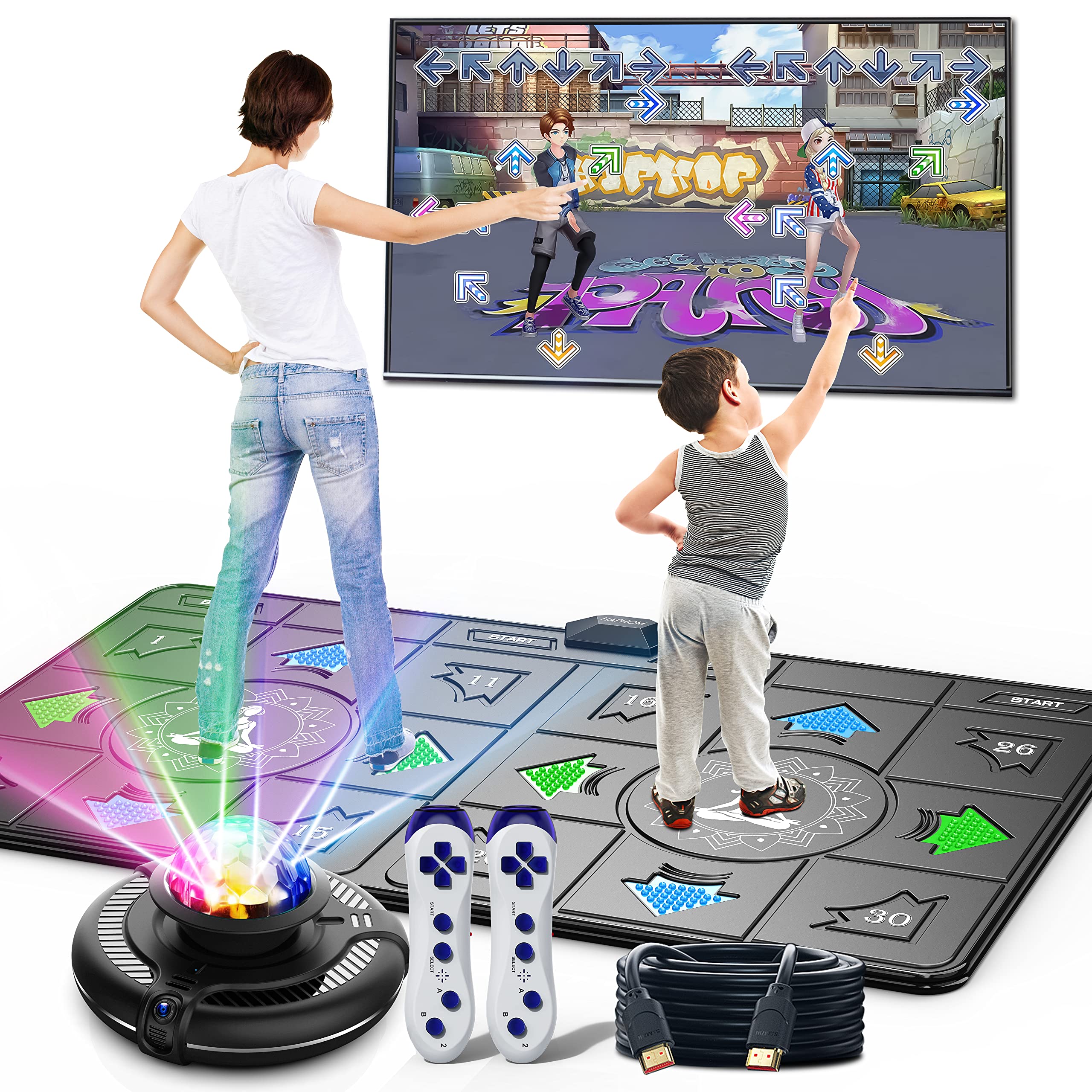 HAPHOM Dance Mat for TV, Wireless Musical Electronic Dance Mats with HDMI Interface, Double User Dance Pad with HD Camera Host, Dancing Mat for Kids and Adults, Gift for Girls & Boys