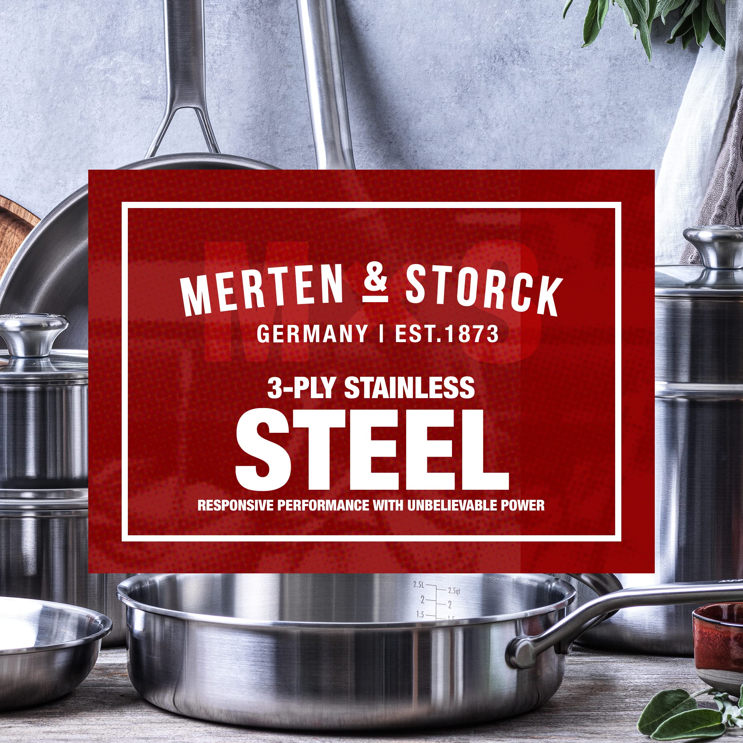 Merten & Storck Tri-Ply Stainless Steel 14 Piece Cookware Pots & Pans Set,Professional Cooking,Multi Clad,Measurement Markings,Drip-Free Pouring Edges,Durable Glass Lids,Induction,Oven&Dishwasher Safe