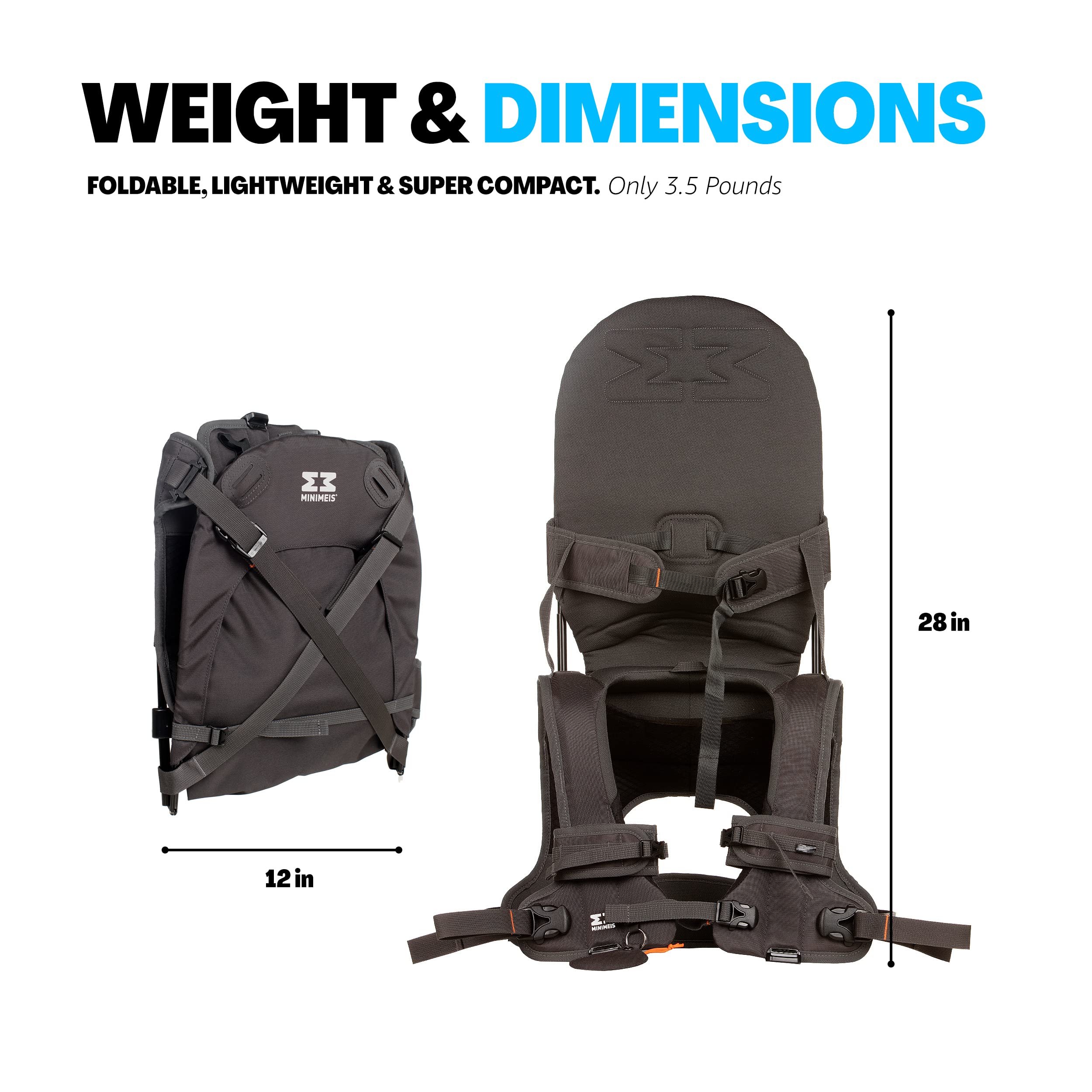 MiniMeis G4 - Lightweight Child Shoulder Carrier and Sunshade Bundle - Made for Kids 6 Months to 4 Years Old - Dark Grey