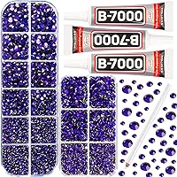 7500Pcs Dark Purple Rhinestones Flatback with b 7000 Glue for Crafts Clothes Clothing,Violet Rhinestones Deep Purple Flat Back Resin Crystal Gems for Shoes Shirt Sneakers,Mixed Sizes 6ss-20ss Diamonds