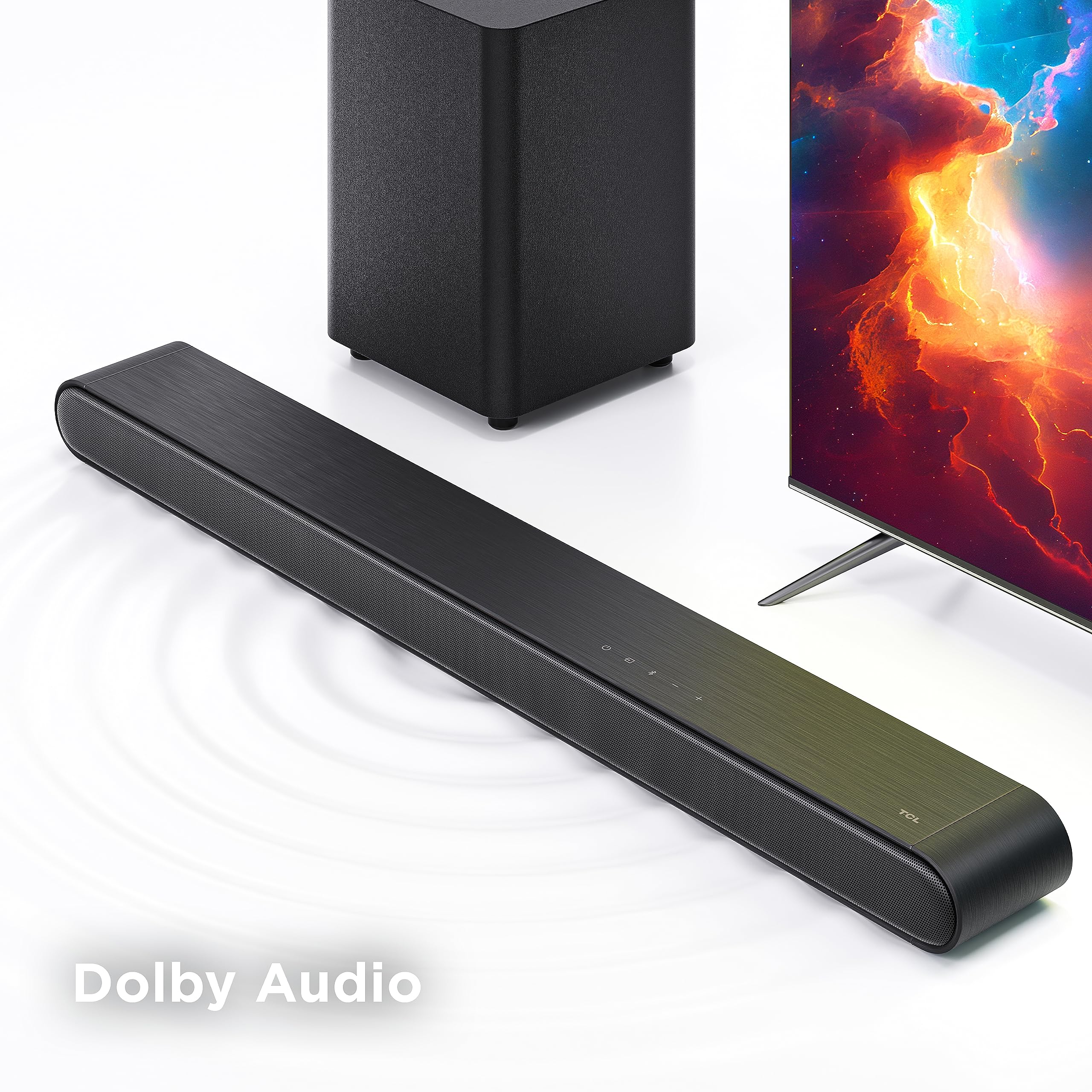 TCL 3.1ch Sound Bar with Wireless Subwoofer, (S4310, 2023 Model), Built-in Center Channel, Dolby Audio, DTS Virtual:X, Bluetooth, Wall Mount and HDMI Cable Included,Black