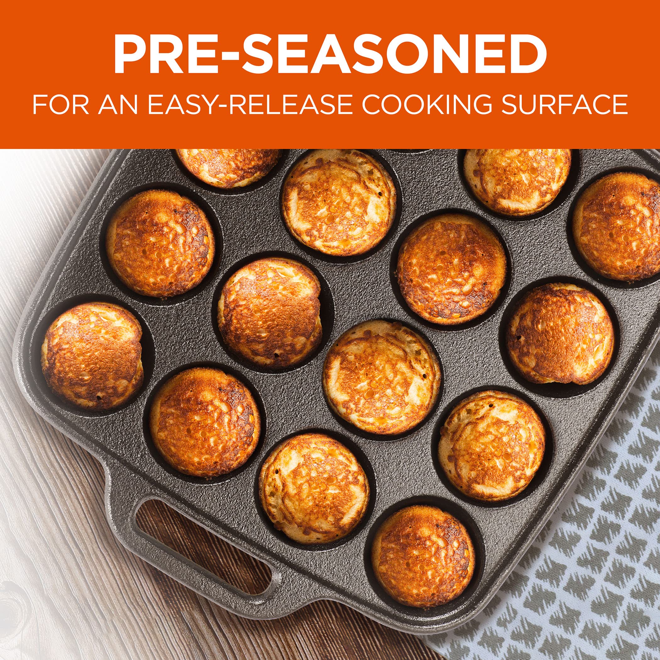 Commercial CHEF Cast Iron Cookware Aebleskiver Pan with 16 Cake Pop Mold Openings, Cast Iron Donut Pan for Baking with Handles, Enameled Cast Iron with Even Heat Retention