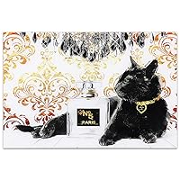 Empire Art Direct TMP-JP431-2416 Gold No. 5 Paris Frameless Free Floating Tempered Glass Cat Wall Art Ready to Hang, 16