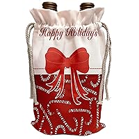 3dRose lens Art by Florene - Bows And Ribbons - Image of Candy Cane Pattern With Red Bow - Wine Bag (wbg_302011_1)