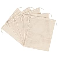 100 Percent Natural Cotton Double Drawstring Mesh Bag For Herbs, Nuts, Spices (10 x 12 Inch - Set of 5)