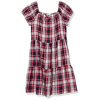 The Children's Place girls Plaid Twill Tiered Short Sleeve Dress