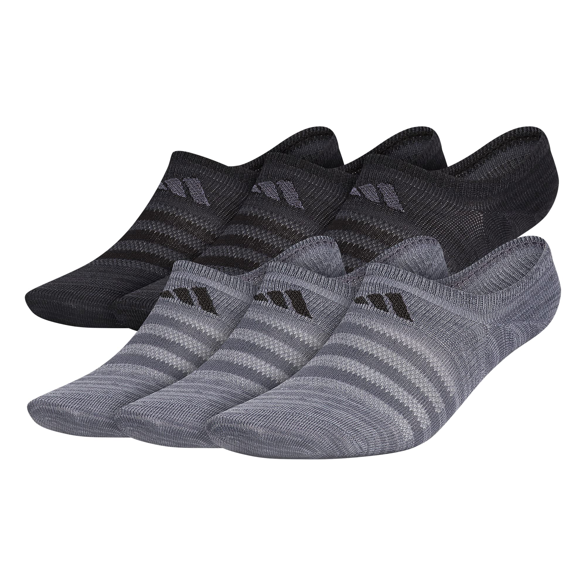 adidas Men's Superlite Super No Show Socks (6-Pair), Onix Grey/Grey/Black, Large