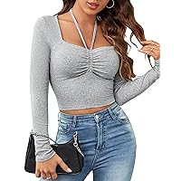 Blooming Jelly Womens Going Out Tops Long Sleeve Crop Tops Ribbed Knit Cute Sexy Y2k T Shirt
