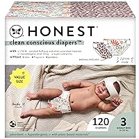 The Honest Company Clean Conscious Diapers | Plant-Based, Sustainable | Wild Thang + Flower Power | Super Club Box, Size 3 (16-28 lbs), 120 Count