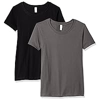 Clementine Apparel Women's Petite Plus Ideal Soft and Trendy Crew Neck Tee (Pack of 2), Blackdark Gray, L