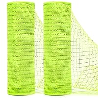Ribbli 2 Rolls Lime Green Mesh Ribbon,10 inch x 30 feet(10Yard) Each Roll,Metallic Lime Green with Green Foil,Use for Wreath Swags and Christmas Decoration