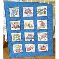 Jack Dempsey Needle Art 30079 Nursery Quilt Transportation Blocks, 12 Quilt Blocks, 9-Inch-by-9-Inch, White