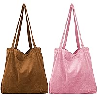 Women’s Corduroy Tote Bag, Casual Handbags Big Capacity Shoulder Shopping Bag (Green/White)