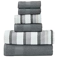 Modern Threads Pax 6-Piece Reversible Yarn Dyed Jacquard Towel Set - Bath Towels, Hand Towels, & Washcloths - Super Absorbent & Quick Dry - 100% Combed Cotton, Coal