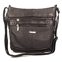 Black Genuine Real Leather Ladies Medium Handbag Shoulder Bag Long Strap, Cross the Body, Messenger.