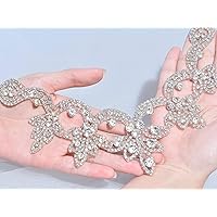 Delicate V-Neck Neckline Crystal Applique Iron on Diamante Appliques Bling Trims for Wedding Dresses Bridal Headband