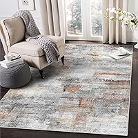Washable Rug, Ultra Soft Area Rug 8x10, Non Slip Abstract Rug Foldable, Stain Resistant Rugs for Living Room Bedroom, Modern Fuzzy Rug (Gray/Rust, 8'x10')