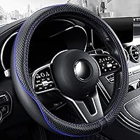Steering Wheel Cover, PU Leather, Universal 15 Inches, Non-Slip, Odourless Car Interior (Black Blue)