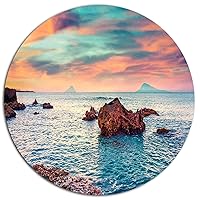 Sunrise on The Mediterranean Sea Seashore Round Metal Wall Art-Disc of 11, 11'' H x 11'' W x 1'' D 1P, Blue
