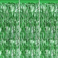 Green 3 Pack Metallic Tinsel Foil Fringe Curtains, 3.3x8.3 Feet Green Streamers Backdrop for Party, Door Streamers Party Decorations, Party Streamers for Birthday Christmas Party Decorations