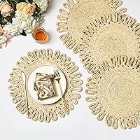 IcosaMro Round Woven Placemats for Small Dining Table Set of 6, 11 Inch Boho Natural Rustic Rattan Charger Plates Wicker Placemats for Holiday Christmas Kitchen Table Mat, Beige