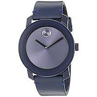 Movado Men's Swiss Quartz Stainless Steel and Leather Watch, Color: Blue (Model: 3600370)