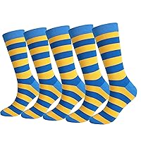 5 Pack Mens High Tube Socks with Striped Cozy Colorful Cotton Fun Novelty Dress Socks