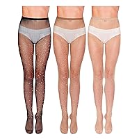3 Pieces Rhinestone Fishnet Stockings Fishnet Tights Glitter Pantyhose High Waist Mesh Stockings for Women