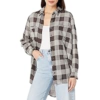 Angie Womens Plaid Oversize Button Up