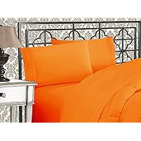Elegant Comfort Luxurious 1500 Premium Hotel Quality Microfiber Three Line Embroidered Softest 4-Piece Bed Sheet Set, Wrinkle and Fade Resistant, Queen, Orange