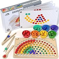 Toddler wooden Learning Montessori toys – wooden peg board bead preschool educational baby rainbow stacking counting color sorting games for fine motor skills boys and girls toys for 3 4 5 years old