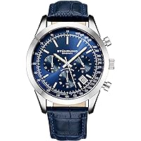 Stuhrling Original Mens Watches Chronograph Analog Blue Watch Dial with Date - Tachymeter 24-Hour Subdial Mens Blue Leather Strap - Watches for Men Rialto Collection