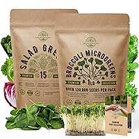 15 Lettuce & Salad Greens & Broccoli Microgreens Seeds Bundle Non-GMO Heirloom Seeds for Indoor and Outdoor Over 137,500 Microgreen & Salad Greens Seeds in One Value Bundle