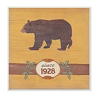 Stupell Home Décor Distressed Brown Bear on Yellow Est. Since 1928 Wall Plaque Art, 12 x 0.5 x 12, Proudly Made in USA