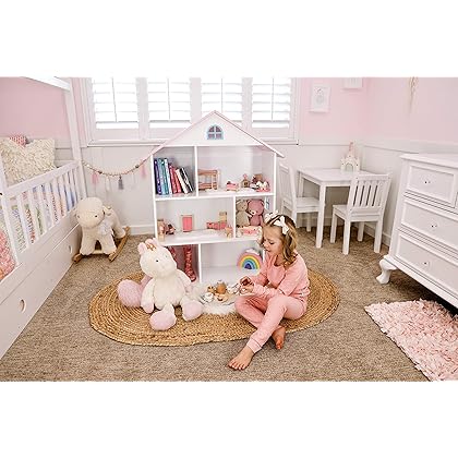 Wildkin Kids Wooden Dollhouse Bookcase for Girls, Measures 42 x 12 x 33 Inches, Dollhouse Bookshelf Keep Toys, Games, Books, and Art Supplies Organized, Ideal for Bedroom or Playroom, BPA-Free (White)