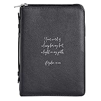 Bible Cover-Your Word is A Lamp/Psalm 119:105-Black-XLG