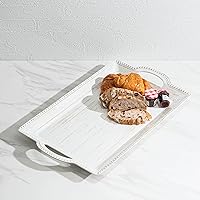 Melamine Serving Tray with Handles, 21 inches, French Country House (Oyster White)