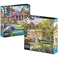 2-Pack of 1000-Piece Jigsaw Puzzles, Pine Cabin & Summer Estate, Puzzles for Adults and Kids Ages 8+, Amazon Exclusive
