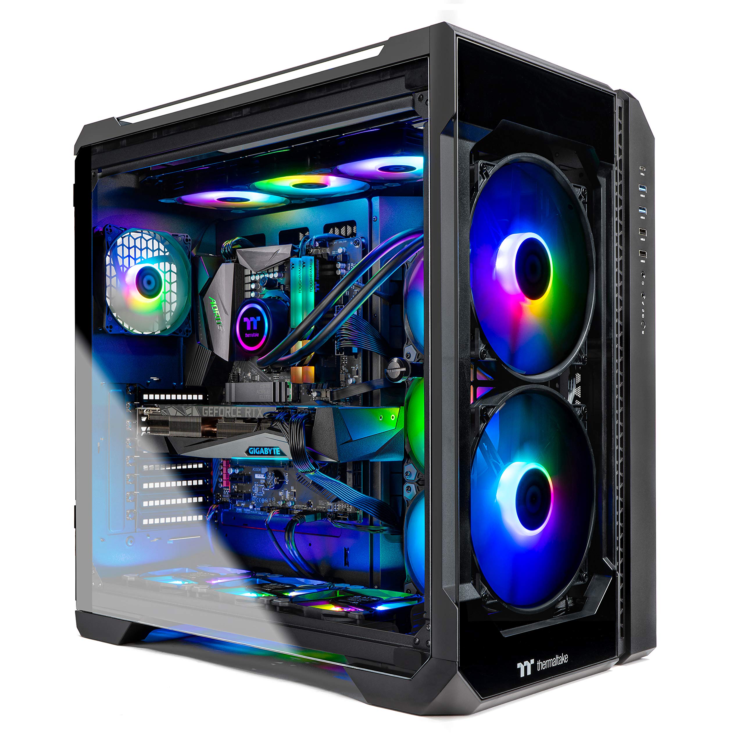 Thermaltake LCGS View 390 AIO Liquid Cooled CPU Gaming PC(AMD Ryzen 7 5800X 8-core, ToughRam DDR4 3600Mhz 16GB RGB Memory, NVIDIA GeForce RTX 3090, 1TB NVMe Gen4 M.2, Win 10 Home) V51B-X570-39V-LCS