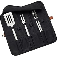 ZWILLING BBQ+ 4-pc Grill Tool Set, BBQ accessories, Grilling Gift Set, Set Includes Grill Spatula, Grill Tongs, Grill Fork and Chef's Tool Wrap, Stainless Steel, Dishwasher Safe