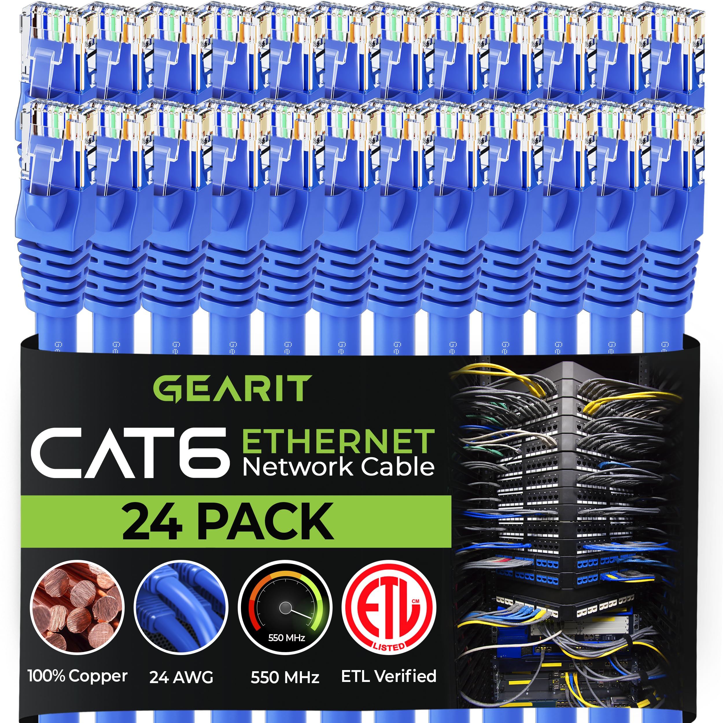 GearIT Cat 6 Ethernet Cable 4 ft (24-Pack) - Cat6 Patch Cable, Cat 6 Patch Cable, Cat6 Cable, Cat 6 Cable, Cat6 Ethernet Cable, Network Cable, Internet Cable - Blue 4 Feet