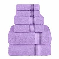 Elegant Comfort Premium Cotton 6-Piece Towel Set, Includes 2 Washcloths, 2 Hand Towels and 2 Bath Towels, 100% Turkish Cotton - Highly Absorbent and Super Soft Towels for Bathroom, Lilac