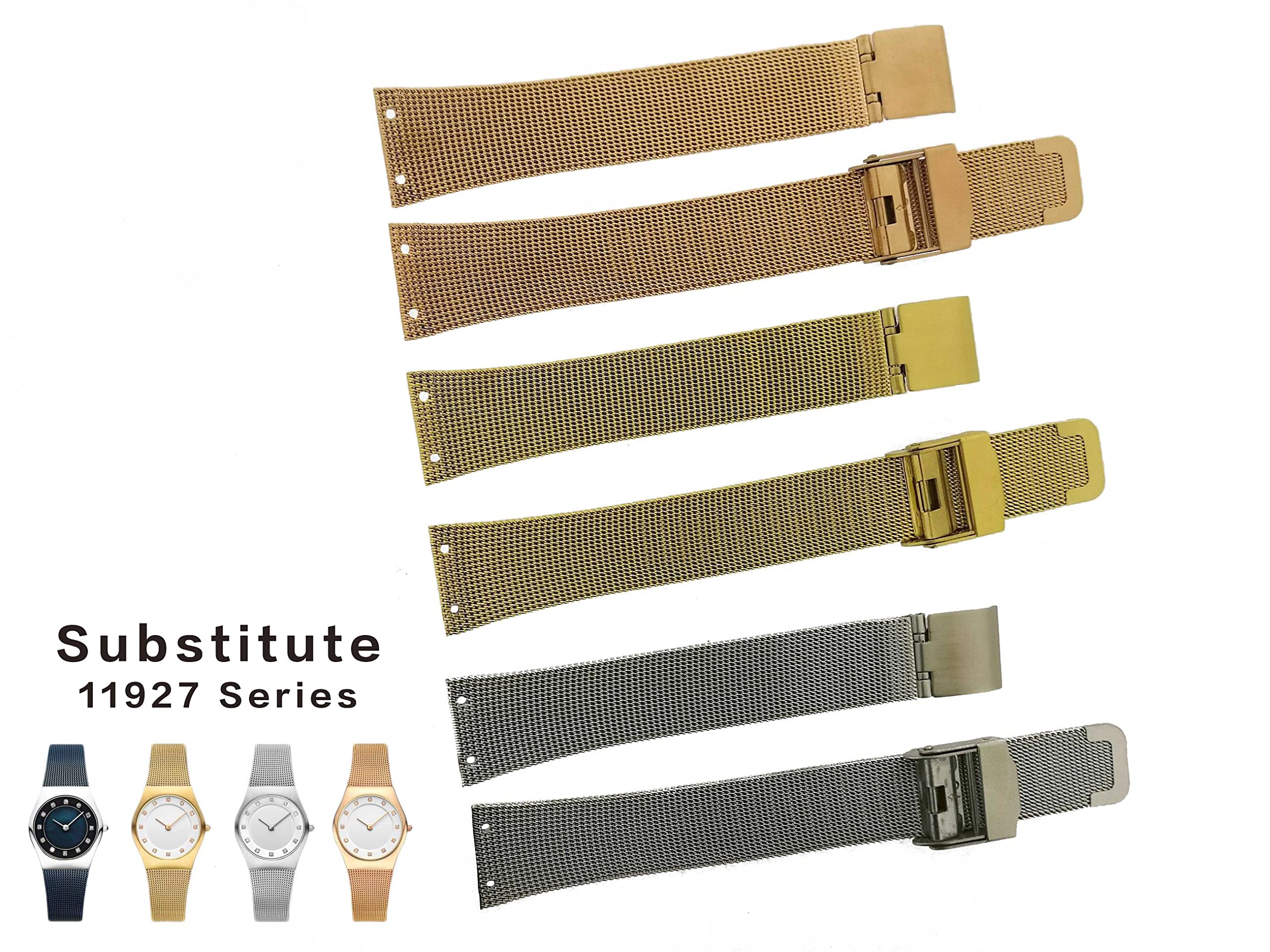 Replacement Watch Band for Bering Unisex Watch with Screw slim strap 18mm-14mm (hole spacing 10MM)