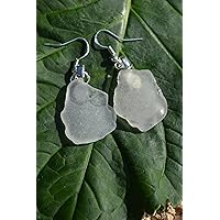 Frosted White Sea Glass Sterling Silver French Hook Earrings